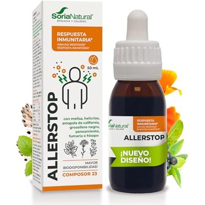 Soria Natural Composor 23 Allerstop Avec mélisse, coquelicot de Californie, groseillier noir, pensée, hélichrisse, fumarie et hysope Action anti-allergique et antihistaminique 50 ml Soria Natural Composor 23 Allerstop Avec mélisse, coquelicot de Californie, groseillier noir, pensée, hélichrisse, fumarie et hysope Action anti-allergique et antihistaminique 50 ml