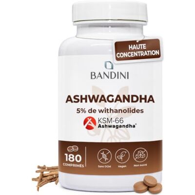 BANDINI ® Ashwagandha KSM-66® 180 comprimés végétaliens pour 6 mois Withania Somnifera (Ginseng indien) Extrait pur de haute résistance 5% de witanolides Supplément naturel contre le stress BANDINI ® Ashwagandha KSM-66® 180 comprimés végétaliens pour 6 mois Withania Somnifera (Ginseng indien) Extrait pur de haute résistance 5% de witanolides Supplément naturel contre le stress