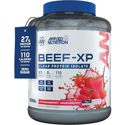 Applied Nutrition Beef-Xp Strawberry & Raspberry 1.8Kg 27 g de protéines par portion, isolat de protéines de bœuf hydrolysées, sans produits laitiers et sans lactose, zéro sucre Applied Nutrition Beef-Xp Strawberry & Raspberry 1.8Kg 27 g de protéines par portion, isolat de protéines de bœuf hydrolysées, sans produits laitiers et sans lactose, zéro sucre