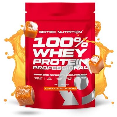 Scitec Nutrition 100% Whey Protein Professional Complexe de whey Concentré et isolat de lactosérum avec enzymes digestives protéines pour les muscles 500 g, Caramel salé Scitec Nutrition 100% Whey Protein Professional Complexe de whey Concentré et isolat de lactosérum avec enzymes digestives protéines pour les muscles 500 g, Caramel salé