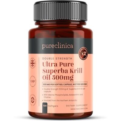pureclinica Huile de Krill Ultra Pure 500mg x 120 gélules – provenant des eaux non polluées de l'Antarctique et riche en Astaxanthine et Oméga-3 pureclinica Huile de Krill Ultra Pure 500mg x 120 gélules – provenant des eaux non polluées de l'Antarctique et riche en Astaxanthine et Oméga-3