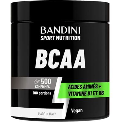 BANDINI ® BCAA + Vitamine B1 et B6 500 comprimés 1000mg Acides Aminés à Chaîne Ramifiée énergie et récupération Supplément Pré et Post Workout Sans gluten, sans lactose, Vegan BANDINI ® BCAA + Vitamine B1 et B6 500 comprimés 1000mg Acides Aminés à Chaîne Ramifiée énergie et récupération Supplément Pré et Post Workout Sans gluten, sans lactose, Vegan