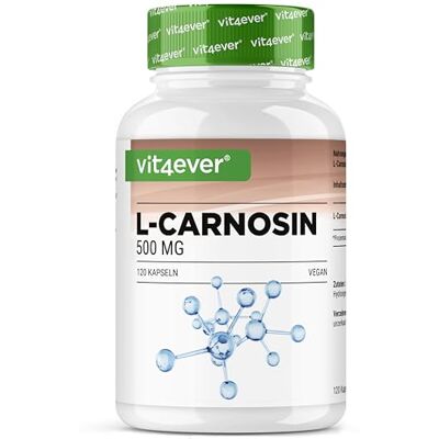 Vit4ever L-Carnosine 120 capsules Hautement dosé avec 1000mg par portion journalière Acide aminé pur obtenu par fermentation végétale Sans additifs, végétalien Vit4ever L-Carnosine 120 capsules Hautement dosé avec 1000mg par portion journalière Acide aminé pur obtenu par fermentation végétale Sans additifs, végétalien