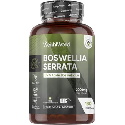 WeightWorld Boswellia Serrata Gélules 2000mg 180 Gélules Vegan avec 85% d’Acide Boswellique Extrait de Poudre de Boswellia (5:1) Équivalent à 400mg sans OGM ni Gluten, sans Lactose ni Additifs pour 6 Mois WeightWorld Boswellia Serrata Gélules 2000mg 180 Gélules Vegan avec 85% d’Acide Boswellique Extrait de Poudre de Boswellia (5:1) Équivalent à 400mg sans OGM ni Gluten, sans Lactose ni Additifs pour 6 Mois