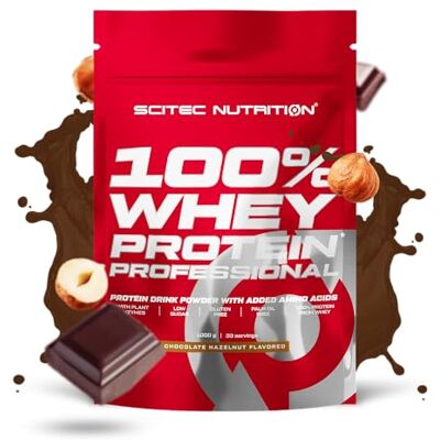 Scitec Nutrition 100% Whey Protein Professional Complexe de whey Concentré et isolat de lactosérum avec enzymes digestives protéines pour les muscles 1000 g, Chocolat-Noisette Scitec Nutrition 100% Whey Protein Professional Complexe de whey Concentré et isolat de lactosérum avec enzymes digestives protéines pour les muscles 1000 g, Chocolat-Noisette