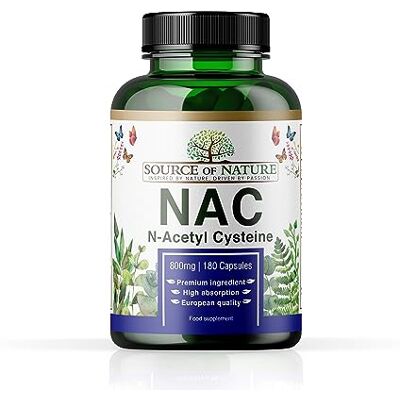Source of Nature NAC 180 gélules 800mg 180 gélules ® N-Acetyl Cysteine Végan Production de l'UE Naturel Source of Nature NAC 180 gélules 800mg 180 gélules ® N-Acetyl Cysteine Végan Production de l'UE Naturel