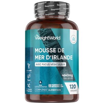 WeightWorld Irish Sea Moss 4640mg 120 Gélules Vegan Multi-Usages pour 4 Mois avec Fucus Vésiculeux Source Riche en Multivitamines & Minéraux : Iode, Calcium, Magnésium, Potassium & Vitamine C WeightWorld Irish Sea Moss 4640mg 120 Gélules Vegan Multi-Usages pour 4 Mois avec Fucus Vésiculeux Source Riche en Multivitamines & Minéraux : Iode, Calcium, Magnésium, Potassium & Vitamine C