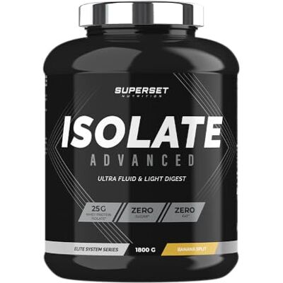 SUPERSET NUTRITION Zero Isolate Advanced (1,8kg) Whey Isolate en poudre Zero sucre, zero graisse Haute teneur en protéines, ultra-filtrée, enrichie en L-Glutamine Banana Split SUPERSET NUTRITION Zero Isolate Advanced (1,8kg) Whey Isolate en poudre Zero sucre, zero graisse Haute teneur en protéines, ultra-filtrée, enrichie en L-Glutamine Banana Split
