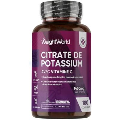 WeightWorld Citrate de Potassium 1460mg avec Vitamine C, 180 Comprimés Vegan Cassables Potassium Citrate Kalium avec Vit C Acide L-Ascorbique sans Gluten ni OGM WeightWorld Citrate de Potassium 1460mg avec Vitamine C, 180 Comprimés Vegan Cassables Potassium Citrate Kalium avec Vit C Acide L-Ascorbique sans Gluten ni OGM