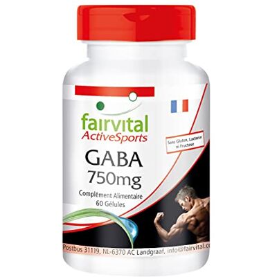 fairvital Gélules GABA 750mg, 60 gélules, HAUTEMENT DOSÉ, 1500mg par dose journalière, VÉGÉTALIEN, acide gamma-aminobutyrique fairvital Gélules GABA 750mg, 60 gélules, HAUTEMENT DOSÉ, 1500mg par dose journalière, VÉGÉTALIEN, acide gamma-aminobutyrique
