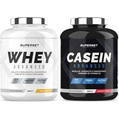 SUPERSET NUTRITION Programme Gain De Muscle Jour & Nuit 100% Casein Advanced Fraise Yogourt 100% Whey Proteine Advanced 2kg Banana Split SUPERSET NUTRITION Programme Gain De Muscle Jour & Nuit 100% Casein Advanced Fraise Yogourt 100% Whey Proteine Advanced 2kg Banana Split