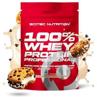 Scitec Nutrition 100% Whey Protein Professional Complexe de whey Concentré et isolat de lactosérum avec enzymes digestives protéines pour les muscles 1000 g, Chocolat-Cookies & Cream Scitec Nutrition 100% Whey Protein Professional Complexe de whey Concentré et isolat de lactosérum avec enzymes digestives protéines pour les muscles 1000 g, Chocolat-Cookies & Cream