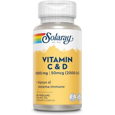 SOLARAY Vitamin C & D, 1000 mg C & 50Mcg D, convient aux végétariens, Vegcaps 200 g, 60 unités SOLARAY Vitamin C & D, 1000 mg C & 50Mcg D, convient aux végétariens, Vegcaps 200 g, 60 unités