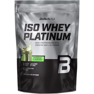 BioTechUSA Iso Whey Platinum Poudre de protéines de lactosérum isolées et concentrées 3 g de créatine par portion Avec zinc et vitamine B3 454 g, Pistache BioTechUSA Iso Whey Platinum Poudre de protéines de lactosérum isolées et concentrées 3 g de créatine par portion Avec zinc et vitamine B3 454 g, Pistache