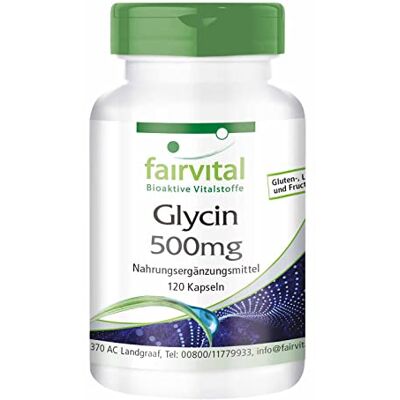 fairvital Gélules de glycine 500mg, 120 gélules, faciles à avaler, HAUTEMENT DOSÉES, VÉGÉTALIENNES, acide aminé fairvital Gélules de glycine 500mg, 120 gélules, faciles à avaler, HAUTEMENT DOSÉES, VÉGÉTALIENNES, acide aminé