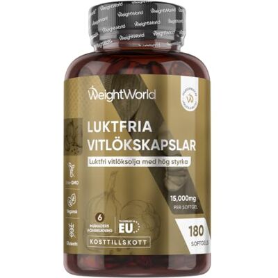 WeightWorld Ail Gelules Inodores 15000mg, 180 Capsules pour 6 mois Pressées à Froid Huile d'Allium Sativum 500:1 Vegan, sans Saveur & sans OGM WeightWorld Ail Gelules Inodores 15000mg, 180 Capsules pour 6 mois Pressées à Froid Huile d'Allium Sativum 500:1 Vegan, sans Saveur & sans OGM