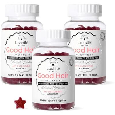 Lashilé Beauty Complément Alimentaire Anti-Chute Cheveux, Croissance & Force Good Hair Women Vitamines Made in France -Biotine, Zinc, Fer, MSM, Vitamines B6 Cure 3 Mois 180 Gummies Lashilé Beauty Complément Alimentaire Anti-Chute Cheveux, Croissance & Force Good Hair Women Vitamines Made in France -Biotine, Zinc, Fer, MSM, Vitamines B6 Cure 3 Mois 180 Gummies