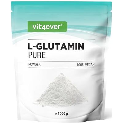 Vit4ever Poudre de L-glutamine – 1000 g / 1 kg – Poudre d’acides aminés ultra pure, extra hautement dosée – 100% végane – Produite par fermentation végétale Vit4ever Poudre de L-glutamine – 1000 g / 1 kg – Poudre d’acides aminés ultra pure, extra hautement dosée – 100% végane – Produite par fermentation végétale