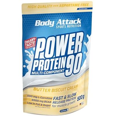 Body Attack Nutrition Power Protein 90 (500g) Whey protéine Plusieurs sources de protéines Butter biscuit cream Body Attack Nutrition Power Protein 90 (500g) Whey protéine Plusieurs sources de protéines Butter biscuit cream