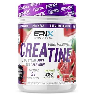 Erix Nutrition Créatine Monohydrate 200 Mesh Saveur Pastèque 300 g (75 Doses) Poudre micronisée pour post-entraînement et récupération, sans aspartame, améliore la force et la performance musculaire. Erix Nutrition Créatine Monohydrate 200 Mesh Saveur Pastèque 300 g (75 Doses) Poudre micronisée pour post-entraînement et récupération, sans aspartame, améliore la force et la performance musculaire.