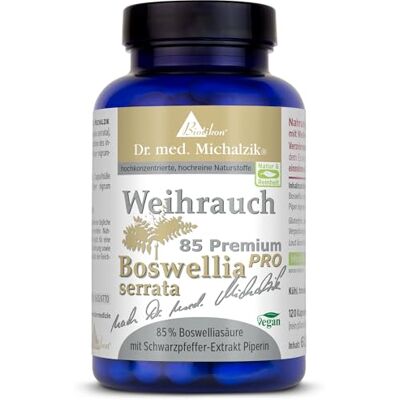 Biotikon Encens BS-85 PRO Piperine selon le Dr Michalzik, 120 gélules 400 mg d'extrait d'encens + 5 mg de pipérine • Capsules végétaliennes • Fabrication allemande propre • Sans additifs Biotikon Encens BS-85 PRO Piperine selon le Dr Michalzik, 120 gélules 400 mg d'extrait d'encens + 5 mg de pipérine • Capsules végétaliennes • Fabrication allemande propre • Sans additifs