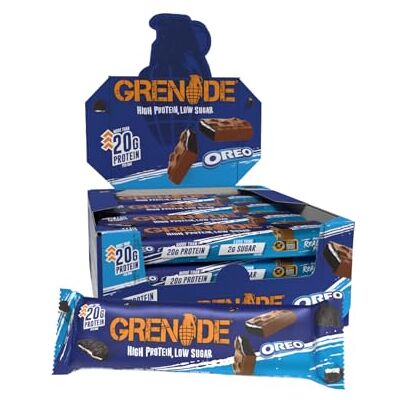 Grenade Barre Protéinée OREO, 12 x 60 g Riche en Protéines, Pauvre en Sucre, Plus de 21 g de Protein par Barre Grenade Barre Protéinée OREO, 12 x 60 g Riche en Protéines, Pauvre en Sucre, Plus de 21 g de Protein par Barre