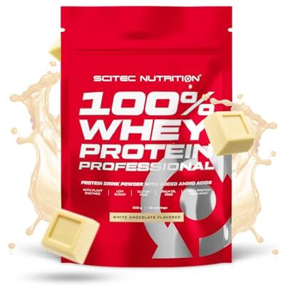 Scitec Nutrition 100% Whey Protein Professional Complexe de whey Concentré et isolat de lactosérum avec enzymes digestives protéines pour les muscles 500 g, Chocolat blanc Scitec Nutrition 100% Whey Protein Professional Complexe de whey Concentré et isolat de lactosérum avec enzymes digestives protéines pour les muscles 500 g, Chocolat blanc