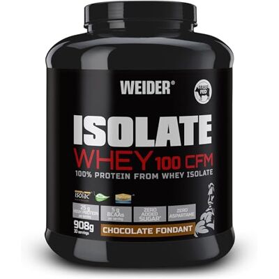 Weider Isolate Whey 100 CFM. Goût Chocolat Fondant. Mélange protéines avec isolat de protéines de lactosérum. Prise de masse musculaire. Sans aspartame. Faible teneur en sucre. 908g Weider Isolate Whey 100 CFM. Goût Chocolat Fondant. Mélange protéines avec isolat de protéines de lactosérum. Prise de masse musculaire. Sans aspartame. Faible teneur en sucre. 908g
