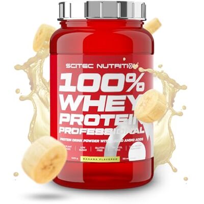Scitec Nutrition 100% Whey Protein Professional Complexe de whey Concentré et isolat de lactosérum avec enzymes digestives protéines pour les muscles 920 g, Banane Scitec Nutrition 100% Whey Protein Professional Complexe de whey Concentré et isolat de lactosérum avec enzymes digestives protéines pour les muscles 920 g, Banane