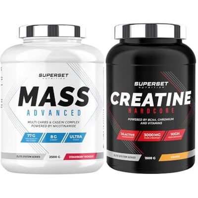 SUPERSET NUTRITION Programme Prise De Masse Avancé Mass Advanced 2,5kg Fraise Yogourt Créatine Hardcore 1,5 Kg Orange SUPERSET NUTRITION Programme Prise De Masse Avancé Mass Advanced 2,5kg Fraise Yogourt Créatine Hardcore 1,5 Kg Orange