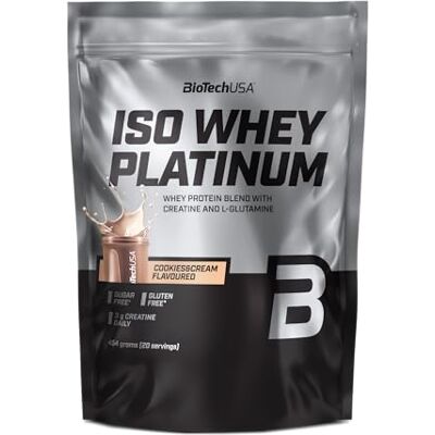 BioTechUSA Iso Whey Platinum Poudre de protéines de lactosérum isolées et concentrées 3 g de créatine par portion Avec zinc et vitamine B3 454 g, Cookies & Cream BioTechUSA Iso Whey Platinum Poudre de protéines de lactosérum isolées et concentrées 3 g de créatine par portion Avec zinc et vitamine B3 454 g, Cookies & Cream