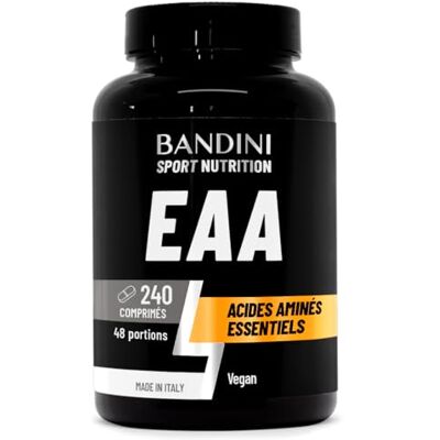 BANDINI ® EAA Acides Aminés Essentiels 240 comprimés pour 48 jours Avec 9 Essential Amino Acids Complexe de AAE hautement dosé Intra pré- & post-entraînement Amino Essentiel 100% Vegan BANDINI ® EAA Acides Aminés Essentiels 240 comprimés pour 48 jours Avec 9 Essential Amino Acids Complexe de AAE hautement dosé Intra pré- & post-entraînement Amino Essentiel 100% Vegan