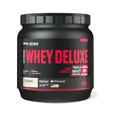 Body Attack Extreme Whey Deluxe Cookies n Cream, 500 g, fabriqué en Allemagne, poudre de protéines avec acides aminés, triple complexe CFM Whey Isolate, poudre de protéines parfaitement soluble Body Attack Extreme Whey Deluxe Cookies n Cream, 500 g, fabriqué en Allemagne, poudre de protéines avec acides aminés, triple complexe CFM Whey Isolate, poudre de protéines parfaitement soluble