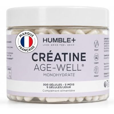 HUMBLE+ Créatine Monohydrate Age-Well® Gélules 300 Gélules 2 Mois 5 prises par jour, 3,4 g par dose Sans goût, sans eau, sans mélange 60 jours Marque Française HUMBLE+ Créatine Monohydrate Age-Well® Gélules 300 Gélules 2 Mois 5 prises par jour, 3,4 g par dose Sans goût, sans eau, sans mélange 60 jours Marque Française