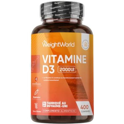 WeightWorld Vitamine D3 Cholécalciferol 2000ui, 400 Micro Comprimés Végétariens (+1 An) Végétarien, 1 an de stockage, sans gluten, la vitamine D contribue au maintien des os normaux (EFSA) WeightWorld Vitamine D3 Cholécalciferol 2000ui, 400 Micro Comprimés Végétariens (+1 An) Végétarien, 1 an de stockage, sans gluten, la vitamine D contribue au maintien des os normaux (EFSA)
