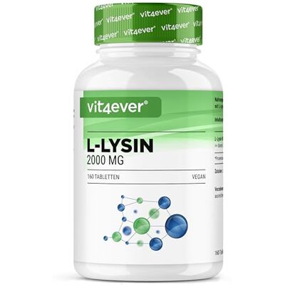 Vit4ever L-Lysine 2000-160 comprimés 1000 mg par UN comprimé De fermentation végétale Sans additifs indésirables Fortement dosé Vegan Vit4ever L-Lysine 2000-160 comprimés 1000 mg par UN comprimé De fermentation végétale Sans additifs indésirables Fortement dosé Vegan
