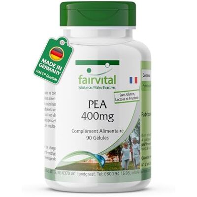 fairvital PEA 400mg, 90 gélules, palmitoyléthanolamide, pour 3 mois, qualité contrôlée et dosage sûr, 100% végétalien, fabriqué en Allemagne fairvital PEA 400mg, 90 gélules, palmitoyléthanolamide, pour 3 mois, qualité contrôlée et dosage sûr, 100% végétalien, fabriqué en Allemagne