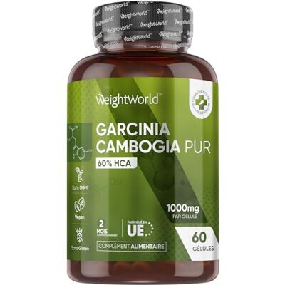 WeightWorld Garcinia Cambogia Pur Extrait de Fruit Avec 60% HCA 60 Gélules Vegan Riche en Acide Hydroxycitrique Source de Vitamine C et Chrome 1000mg par Portion pour 2 Mois, Gélules de Garcina Cambogia WeightWorld Garcinia Cambogia Pur Extrait de Fruit Avec 60% HCA 60 Gélules Vegan Riche en Acide Hydroxycitrique Source de Vitamine C et Chrome 1000mg par Portion pour 2 Mois, Gélules de Garcina Cambogia