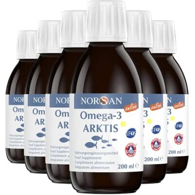 NORSAN Huile de village arctique oméga-3 de qualité supérieure Hautement dosée 6 x 200 ml 2000 mg d'oméga-3 par portion au goût de citron Huile de poisson avec EPA et DHA 800 UI Vitamine NORSAN Huile de village arctique oméga-3 de qualité supérieure Hautement dosée 6 x 200 ml 2000 mg d'oméga-3 par portion au goût de citron Huile de poisson avec EPA et DHA 800 UI Vitamine