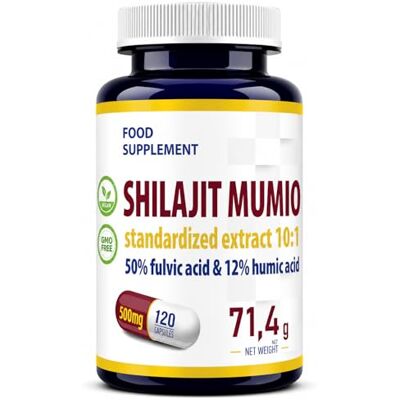 Hepatica Shilajit (Mumie) 5.000 mg Équivalent Avec Acide Fulvique et Oligo-éléments Extrait 10:1 500 mg 120 Gélules Véganes GMP & laboratoire indépendant Hepatica Shilajit (Mumie) 5.000 mg Équivalent Avec Acide Fulvique et Oligo-éléments Extrait 10:1 500 mg 120 Gélules Véganes GMP & laboratoire indépendant