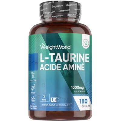 WeightWorld L Taurine Gélules 1000mg Acide Aminé 180 Taurine Gelules Vegan (3 Mois) L-Taurine sans Stérate de Magnésium ni OGM WeightWorld L Taurine Gélules 1000mg Acide Aminé 180 Taurine Gelules Vegan (3 Mois) L-Taurine sans Stérate de Magnésium ni OGM