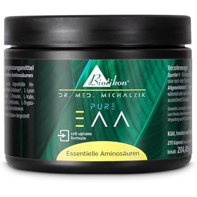 Biotikon Eaa d'après Dr. med. Michalzik contient les huit acides aminés essentiels sans additifs ® (270) Biotikon Eaa d'après Dr. med. Michalzik contient les huit acides aminés essentiels sans additifs ® (270)