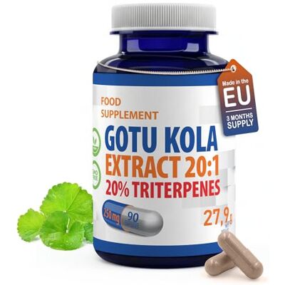 Hepatica Gotu Kola (Centella Asiatica) 5.000 mg Équivalent Extrait 20:1 250 mg Standardisé à 20% de Triterpènes 90 Gélules Véganes Réserve 3 Mois GMP & laboratoire indépendant Hepatica Gotu Kola (Centella Asiatica) 5.000 mg Équivalent Extrait 20:1 250 mg Standardisé à 20% de Triterpènes 90 Gélules Véganes Réserve 3 Mois GMP & laboratoire indépendant