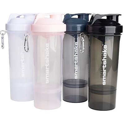 Smartshake Lot de 4 shakers de protéines fins Avec compartiment à poudre 400 ml Couvercle à vis anti-fuite Sans BPA Unisexe Noir, blanc, gris Stormy, Cotton Pink Smartshake Lot de 4 shakers de protéines fins Avec compartiment à poudre 400 ml Couvercle à vis anti-fuite Sans BPA Unisexe Noir, blanc, gris Stormy, Cotton Pink