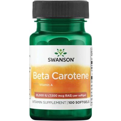 Swanson , Beta Carotene, 25 000 UI, 7500 mcg, hautement dosé, 100 gélules, testé en laboratoire, sans gluten, sans OGM Swanson , Beta Carotene, 25 000 UI, 7500 mcg, hautement dosé, 100 gélules, testé en laboratoire, sans gluten, sans OGM