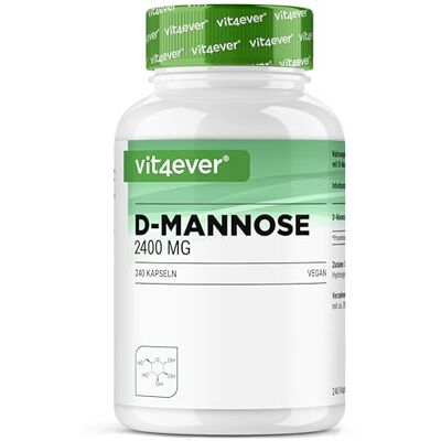 Vit4ever D-Mannose 240 Gélules 2400 mg de D-Mannose par dose quotidienne Issu de la fermentation végétale Végétalien, dosage optimal, sans additifs inutiles Vit4ever D-Mannose 240 Gélules 2400 mg de D-Mannose par dose quotidienne Issu de la fermentation végétale Végétalien, dosage optimal, sans additifs inutiles
