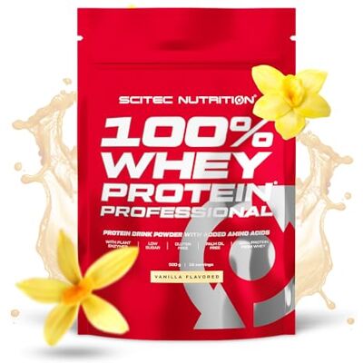 Scitec Nutrition 100% Whey Protein Professional Complexe de whey Concentré et isolat de lactosérum avec enzymes digestives protéines pour les muscles 500 g, Vanille Scitec Nutrition 100% Whey Protein Professional Complexe de whey Concentré et isolat de lactosérum avec enzymes digestives protéines pour les muscles 500 g, Vanille