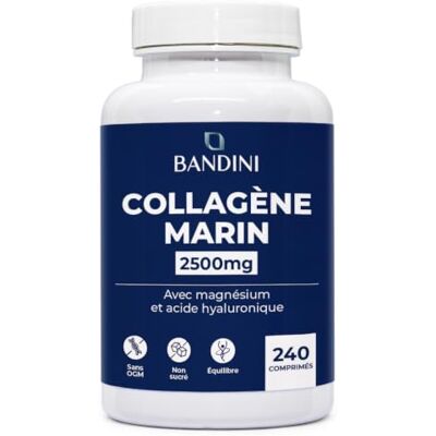 BANDINI ® Collagène Marin Peptan® et Acide Hyaluronique 240 Comprimés Collagene Hydrolysé 2500mg par dose + Magnésium, CoQ10, Vitamine C, Biotine, Zinc et Vitamine A Pour Articulations & Peau BANDINI ® Collagène Marin Peptan® et Acide Hyaluronique 240 Comprimés Collagene Hydrolysé 2500mg par dose + Magnésium, CoQ10, Vitamine C, Biotine, Zinc et Vitamine A Pour Articulations & Peau