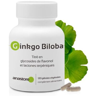 Anastore GINKGO BILOBA * 60 mg / 120 gélules * Titré à 24% min. en glycosides de flavonol et à 6% min. en lactones terpéniques * Cardiovasculaire, Cerveau, Immunitaire Anastore GINKGO BILOBA * 60 mg / 120 gélules * Titré à 24% min. en glycosides de flavonol et à 6% min. en lactones terpéniques * Cardiovasculaire, Cerveau, Immunitaire