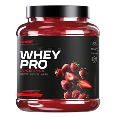 Beverly Whey Pro Concentré de protéines de lactosérum (Whey Protein) 1 kg 28 g de protéines par portion 29 portions Tonifie et augmente la masse musculaire (Fraise) Beverly Whey Pro Concentré de protéines de lactosérum (Whey Protein) 1 kg 28 g de protéines par portion 29 portions Tonifie et augmente la masse musculaire (Fraise)